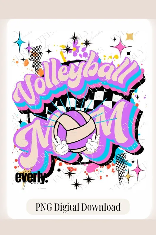 Retro Volleyball Mom Vibes Design PNG Download