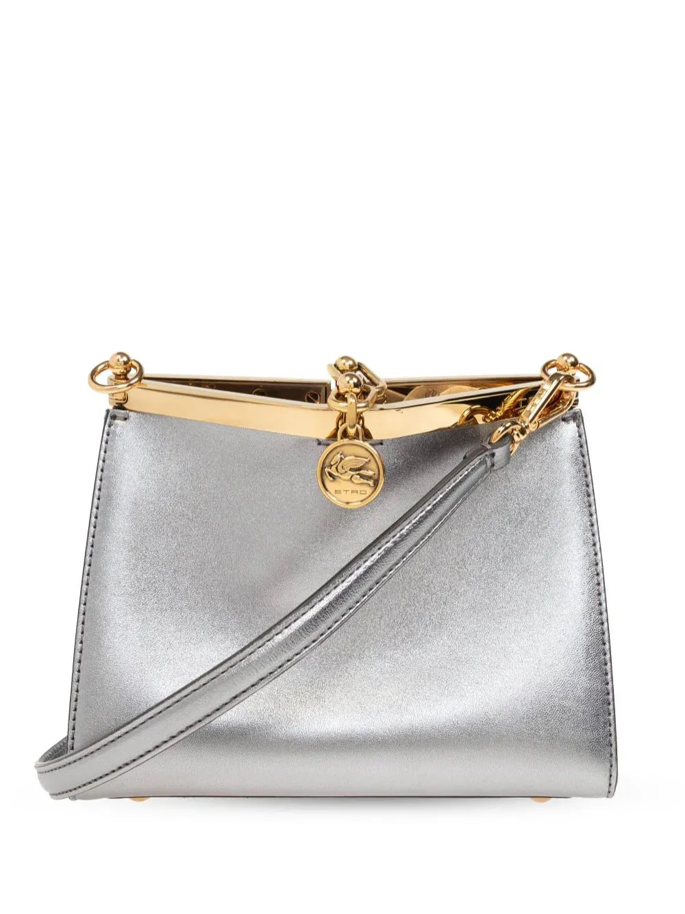 Silver-tone Calf Leather Shoulder Bag