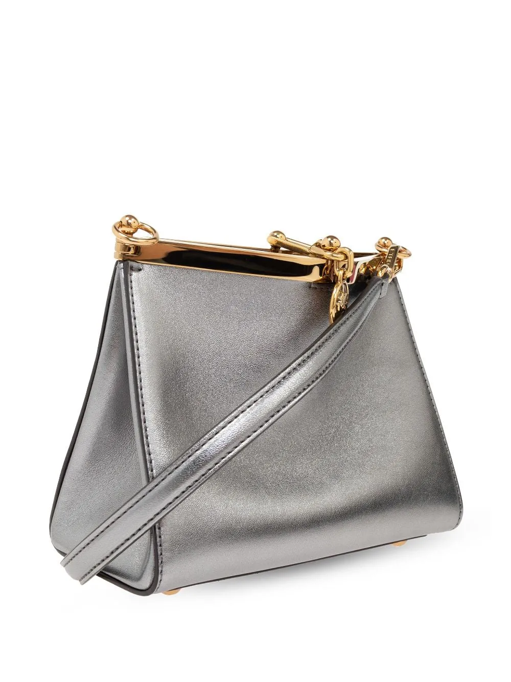 Silver-tone Calf Leather Shoulder Bag