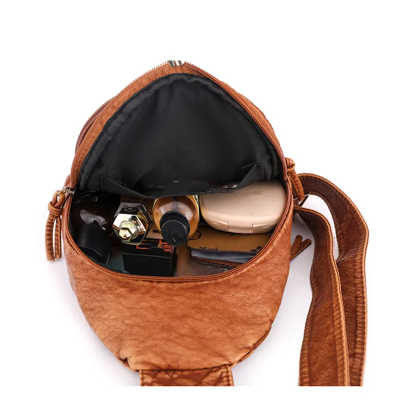 Sohiwoo Minimalist Retro Sling Bag Solid Color Soft Chest Bag Multifunctional Zipper Chest Bag