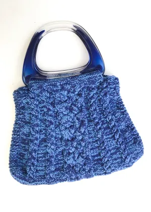 Vintage Blue Lucite Handle Knitting Bag 💙 Chunky Cable Knit