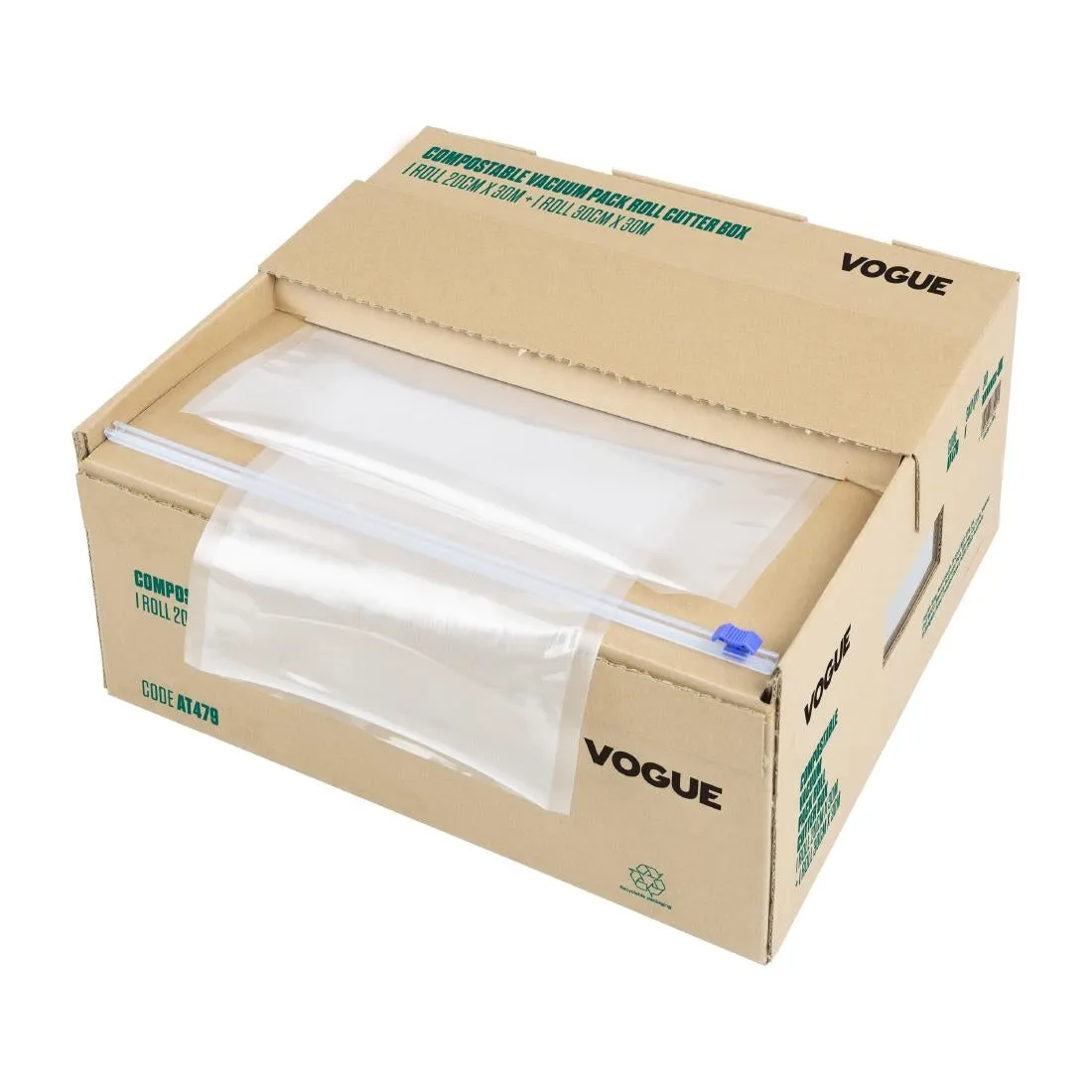 Vogue Compostable Vacuum Pack Roll Cutter Box 2x 30m Rolls