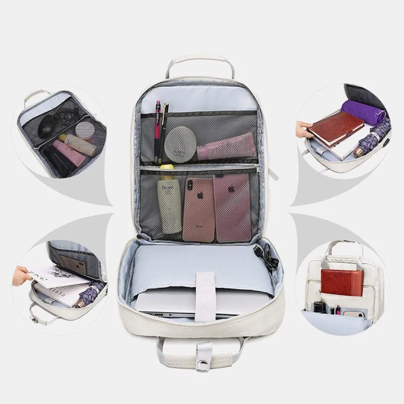 Women Large Capacity Fashion USB Pure Color Multifunctional Backpack