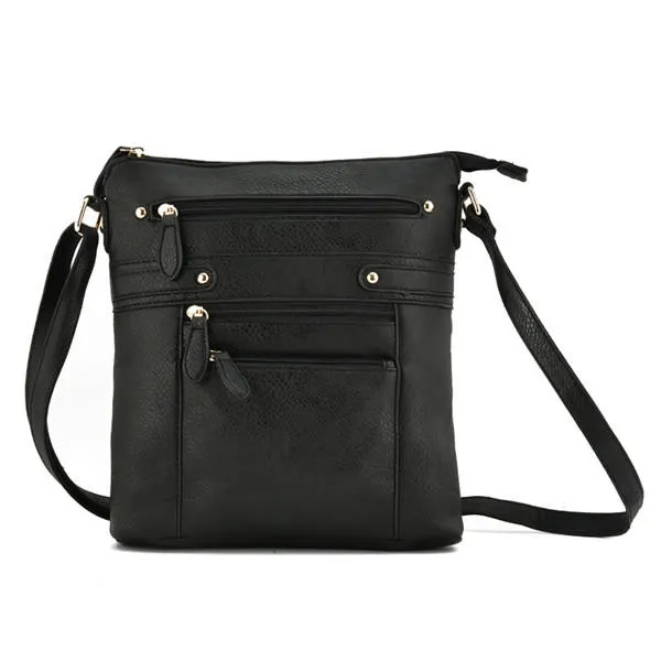 Women Multilayer Zipper Pockets Messenger Bags Casual Shoulder Crossbody