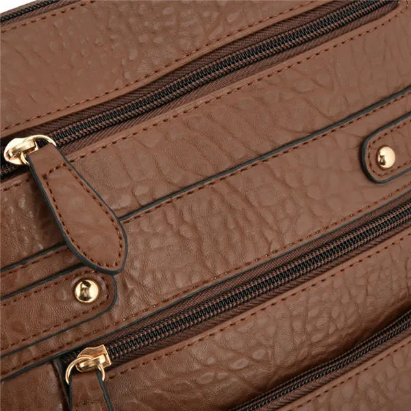 Women Multilayer Zipper Pockets Messenger Bags Casual Shoulder Crossbody