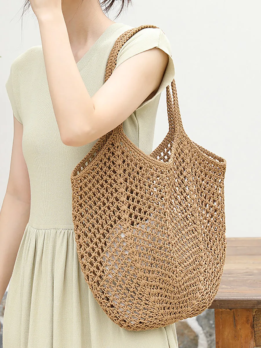 Women Summer Artsy Cutout Knitted Shoulder Bag